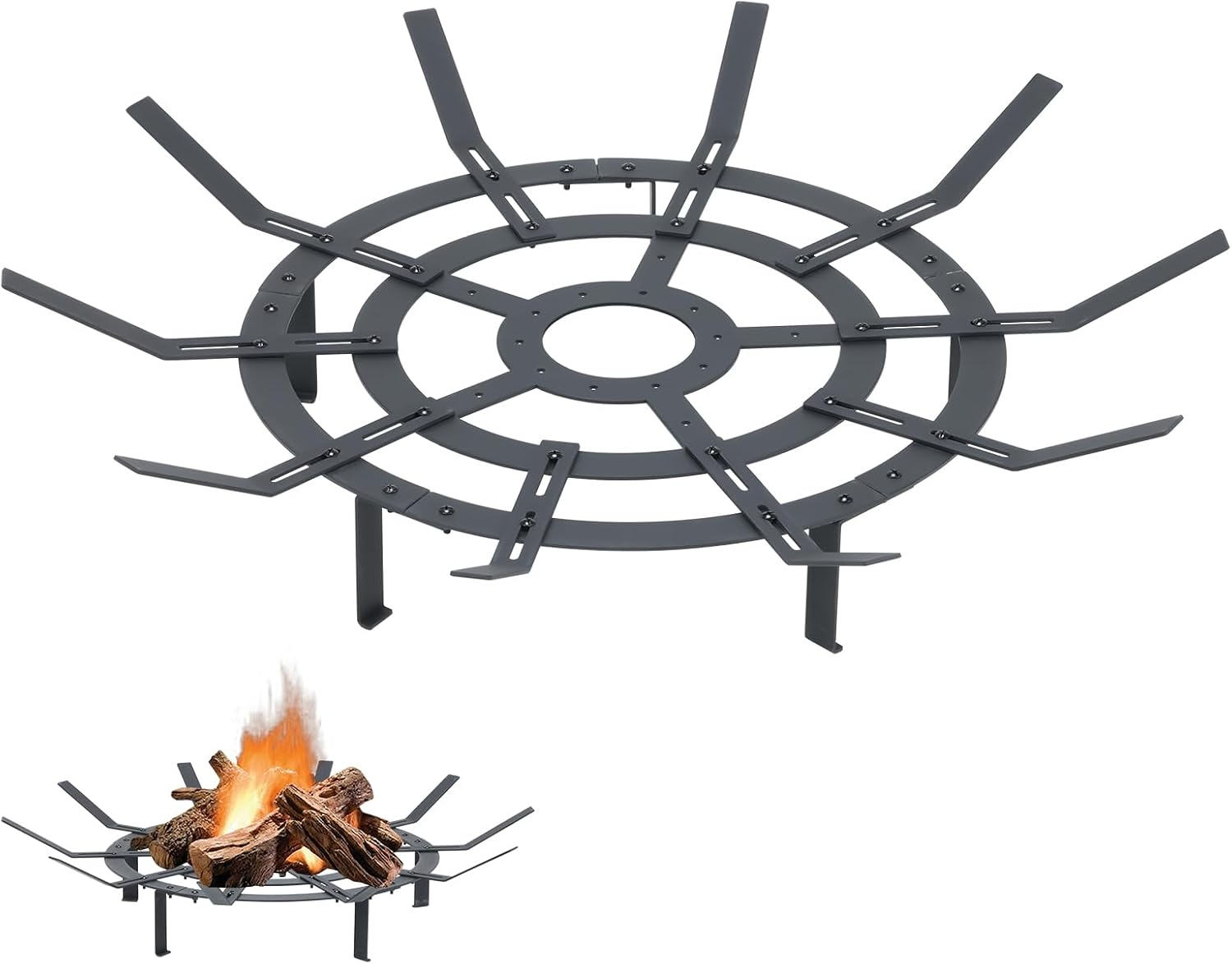 Aoodor Adjustable Round Smoke-Free Fire Pit, Fit 28-36 Inch Fire Rings, Heavy Duty Burning Log Grate for Outdoor Campfire, Hearth Wood Stove and Outdoor Camping, Black
