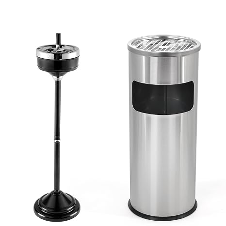 Trash Can Outdoor Waste Container Round Stainless Steel Trash Can with Removable Inner Tray for Disposal