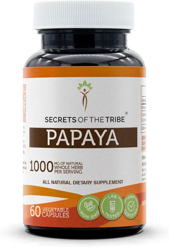 Secrets of the Tribe Papaya 60 Capsules, 1000 mg, Carica Papaya Dried Leaf (60 Capsules)