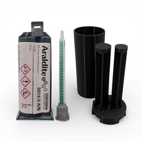 Araldite 2014-3 Two-Component Structural Epoxy Paste Adhesive, High-Temp, Chemical Resistant, Dark Grey, Gap-Filling, for Metals and Composites (Gray, 50ML, Caulking Adapter Kit)
