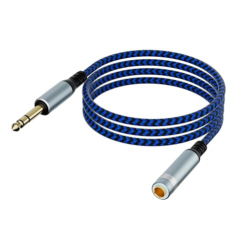 1/4 Inch Extension Cable 6ft, 6.35mm TRS Male to Female Stereo Audio Adapter Cord, Nylon Braided Heavy Duty 1/4" Jack Extender for Headphones, Guitar, Amp, Mixing Console (Not for 3.5mm)