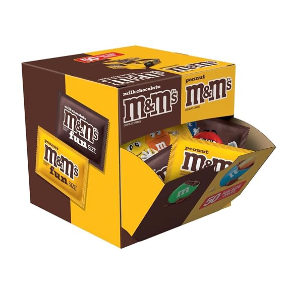 M&M'S Milk Chocolate & Peanut Fun Size Candy Variety Pack Bulk Box, 50 Ct