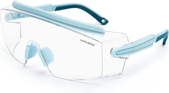 UKNOW Safety Goggles Over Glasses, Safety Glasses Anti Fog Wraparound Eye Protection, Protective Eyewear ANSI Z87.1