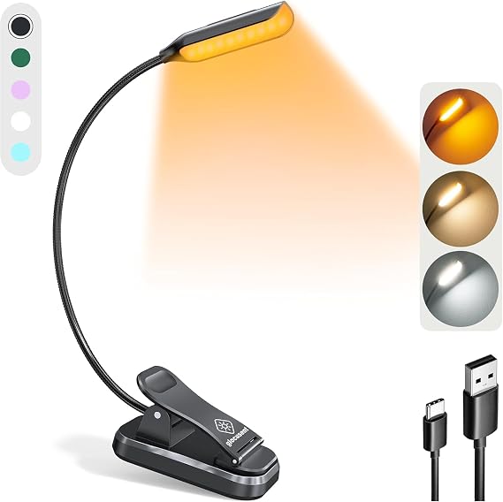 Glocusent Söğüt Yatakta Kitaplar için Okuma Işıkları, 10LED Parlak Kitap Işığı, 3 Renk ve 3 Parlaklık, Şarj Edilebilir Kitap Işığı 80 saat sürer, Okuma Işığında Hafif Klips (siyah) | 3 renk ve 3 parlaklık, 80 saate kadar uzun çalışma süresi, gece okuma için 360° esnek kıskaçlı lamba [Enerji Sınıfı A]