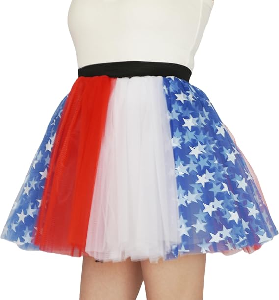 SUFEINI Women Red Blue and White TUTU Teen Adult Patriotic 4th of July Running Tutu USA Theme Party Outfit