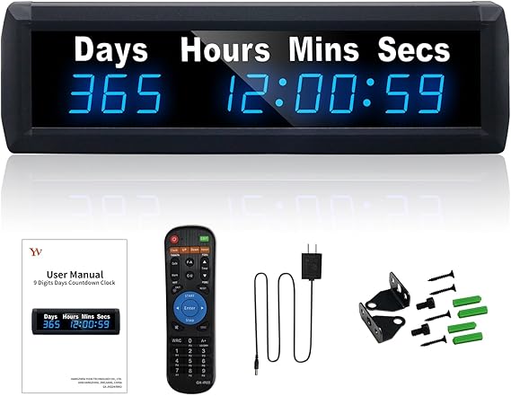 YZ Digital 999 Days Countdown Timer, Count Up/Count Down Clock with Remote, 12/24 Hour Real Time, Event Countdown Clock Large Display, Countdown Calendar for Retirement/Pregnancy/Birthday/Christmas