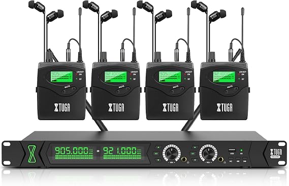 XTUGA RW2090 Wireless in Ear Monitor System,4 Bodypack Wireless IEM System | 902-928MHz,230Ft(70m) Range,Bluetooth Audio Monitoring System for Musicians,Stage Performance,Band Rehearsal,Studio Recording