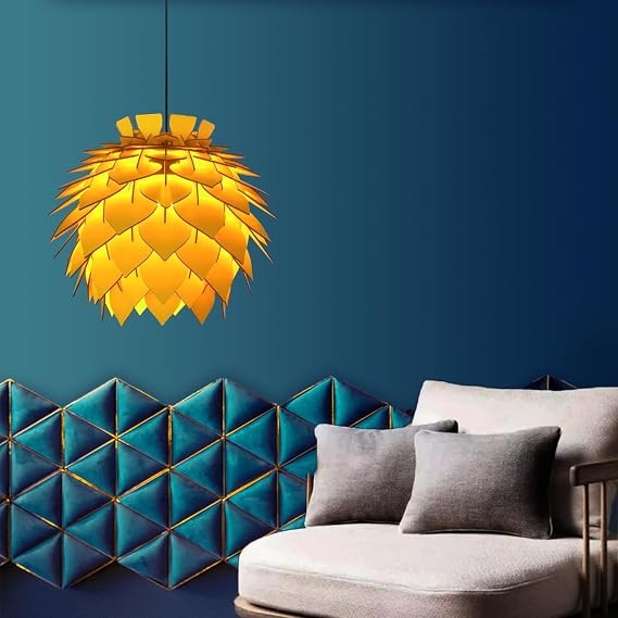 Lotus Ahşap Avize 4 renk Modern Bohem Rustik Avize Tekli Sarkıt Lamba Butik Otantik Aydınlatma Cafe Salon Mutfak Yemek Masası Hol Antre (Sarı) [Enerji Sınıfı A+++]