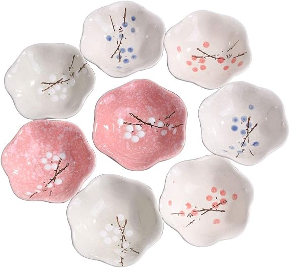 Ceramic Dipping Bowl Set of 8, 4.1'' Assorted Small Dishes with Plum Design