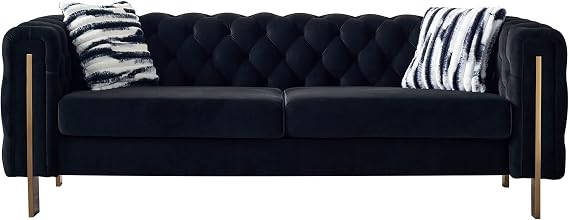 Generic Chesterfield Modern Tufted Velvet Living Room Sofa, 84.25"" W Couch,Black