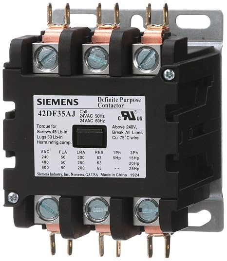 Siemens 42DF35AJ Definite Purpose Contactor, 3-Pole, 50 Amp, 24V AC Coil Voltage