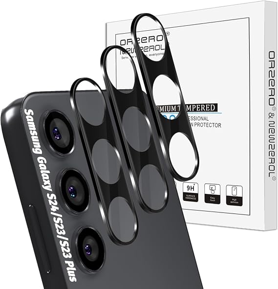Orzero (3 Pack) Camera Lens Protector Compatible for Samsung Galaxy S24/S23/S23 Plus (Not for S24 Plus/S23 FE) Protector de Camera Tempered Glass 9H Precise Camera Cutouts Anti-Scratch Does Not Affect Night Shots and Flash