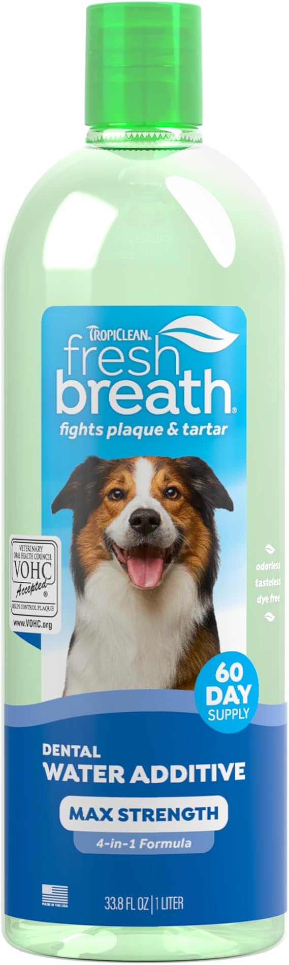 TropiClean Fresh Breath Max Strenth Teeth Cleaning Water Additive, 33.8oz | Advanced Whitening Formula | Max Strength Teeth Cleaning | Breath Freshener Solution