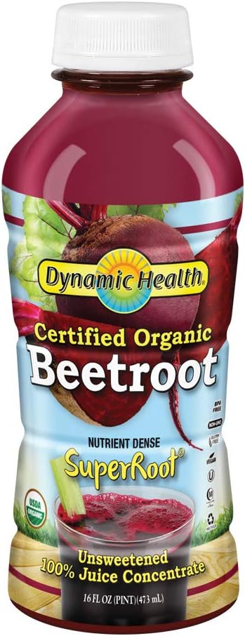 Dynamic Health Organic Beetroot SuperRoot 100% Juice Concentrate | No Additives, Unsweetened, Vegan, Non-GMO | 16oz, 16 Serv