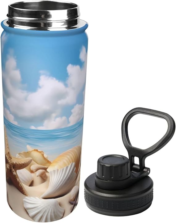 Beach with Bright Sky Water Bottle,18oz Sports Insulated Kettle for Cycling Gym Basketball Outdoor,Suitable as a Gift