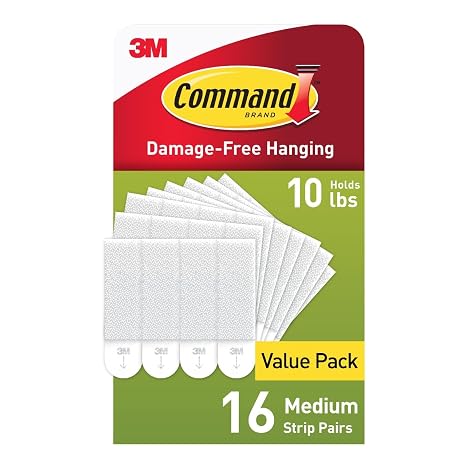Command Picture Hanging Strips, Medium, White, Holds up to 12 lbs., 16-Pairs (32-Strips), Easy to Open Packaging