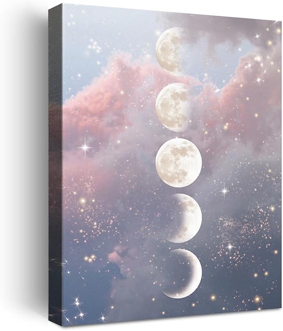 Moon Phases Wall Decor, Phases of the Moon Canvas Poster Print Wall Art W686