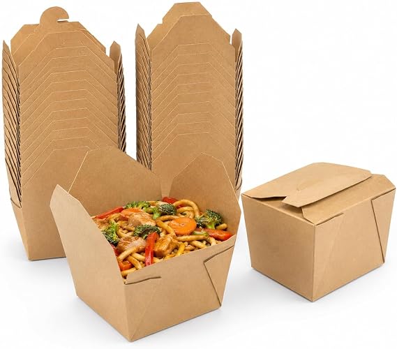 No.1 Kraft Takeaway Food Boxes – Strong Leak-Resistant Disposable Food Containers – Recyclable Brown Cardboard Takeaway Boxes for Hot & Cold Food, Meal Prep, Street Food & Catering (25)