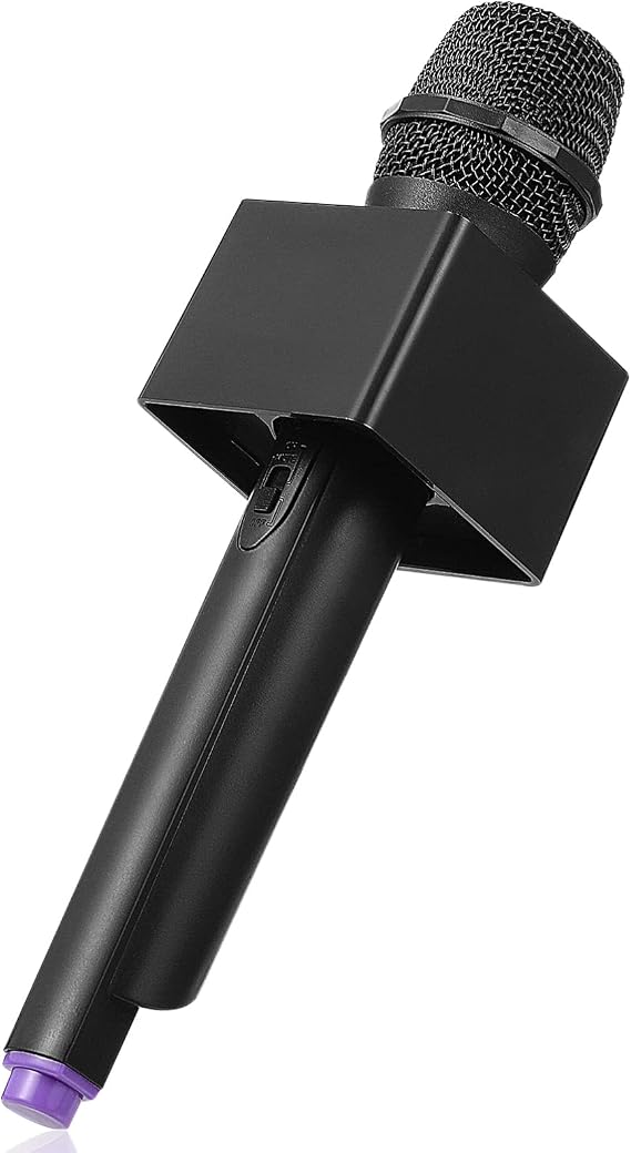 NUOBESTY Pretend Microphone with Stand Fake Microphone Prop with Square Cube Interview Mic Plastic for Karaoke Fun Stage Mic Stand Music