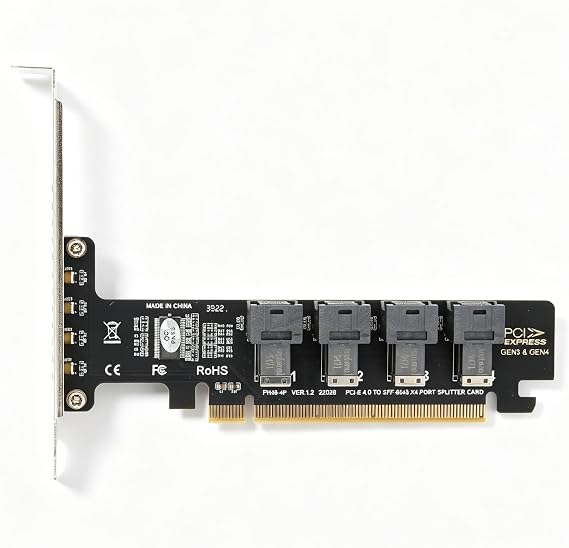 PH49-4P PCIe X16 to 4 Port U.2 NVMe Expansion Card, SFF-8643/8639 Adapter with LED Indicator, PCIe 4.0