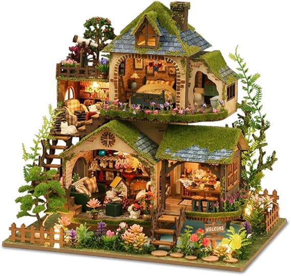 GXNRHG DIY Miniature House Kits, Mini Dollhouse with LED, Wooden Crafts for Adults Teen to Building, Birthday (Forest Adventures)