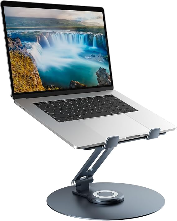 Epherie 360 Rotating Laptop Stand, Tablet Stand with Non-Slip Grip, Posture Improvement, Notebook Stand, Adjustable Angle, Lumbar/Kyphosis Relief, Foldable, Aluminum Alloy, Ergonomic Design, Heat