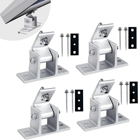 4PCS Solar Panel Mounts - Adjustable Brackets for RV & Flat Roofs, Tilt Angle 10-60