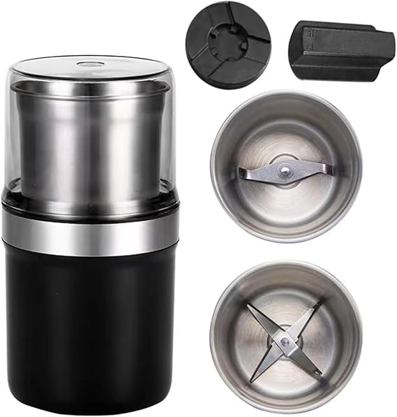 Electric Spice Coffee Grinder 200W Grain Mill with 2 Stainless Steel Bowls | Spice Grinder Wet and Dry for Coffee, Grinding Spices, Bean, Grains