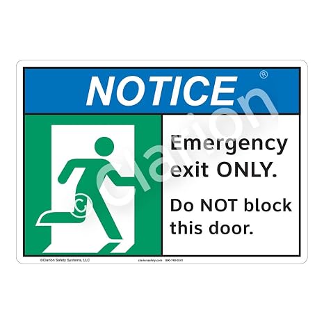 Notice Emergency Exit Only Sign (F1246-)|Weather Tuff Aluminum 18" X 12" with Corner Mounting Holes|ANSI Signs|Sign for Warehouses, Manufacturing, Medical, Buildings, Chemical Plant,