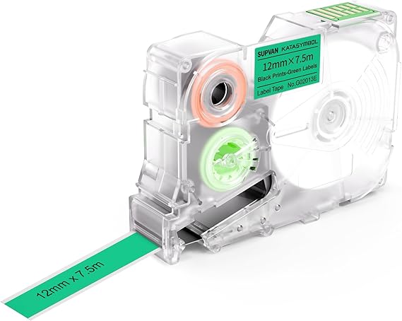 SUPVAN G-Series Continuous Label, 0.47'' W 24.6' L, Black on Green