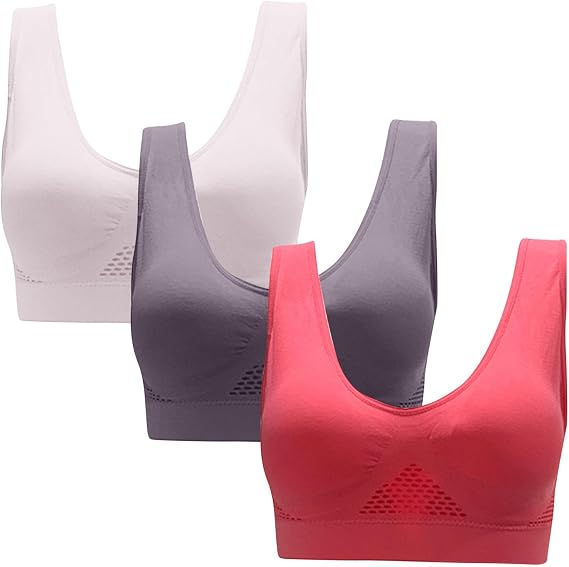 3 Pack Comfortable Sports Bras for Women Plus Size Breathable Workout Bra High Support Wireless Yoga Running Gear 2025