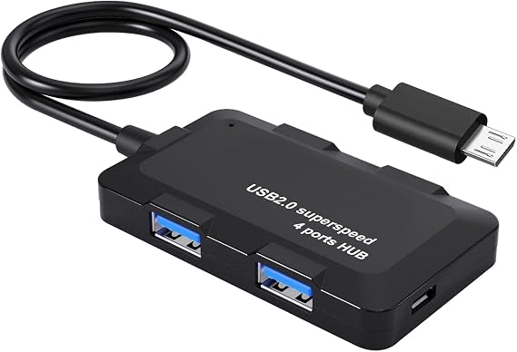 AreMe Micro USB OTG Hub Adapter with 4 USB Ports + Power Port | Micro USB OTG Cable for Fire Stick 4K, Raspberry Pi Zero and Android Tablet, Phone