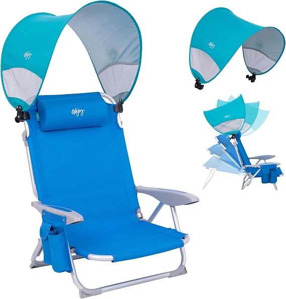 #WEJOY Beach Chair with Canopy Shade, Reclining Adjustable 4 Position, Lay Flat Lightweight Folding Portable Aluminum Chair with Backpack Straps,Padded headrest, Heavy Duty 400lbs Lawn Chair for Beach