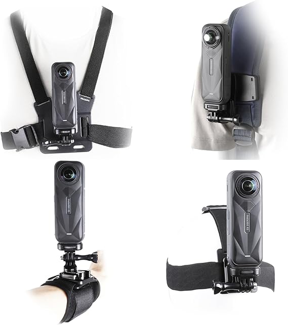 Accessories Kit for Insta 360 X6 X5 X4 X3 X2, Chest Mount Head Strap Harness Backpack Clip Holder Wrist Strap, 360Rotating Adapter + Quick Release for Insta360 One X5 X4 X3 Camera Accessory Bundle