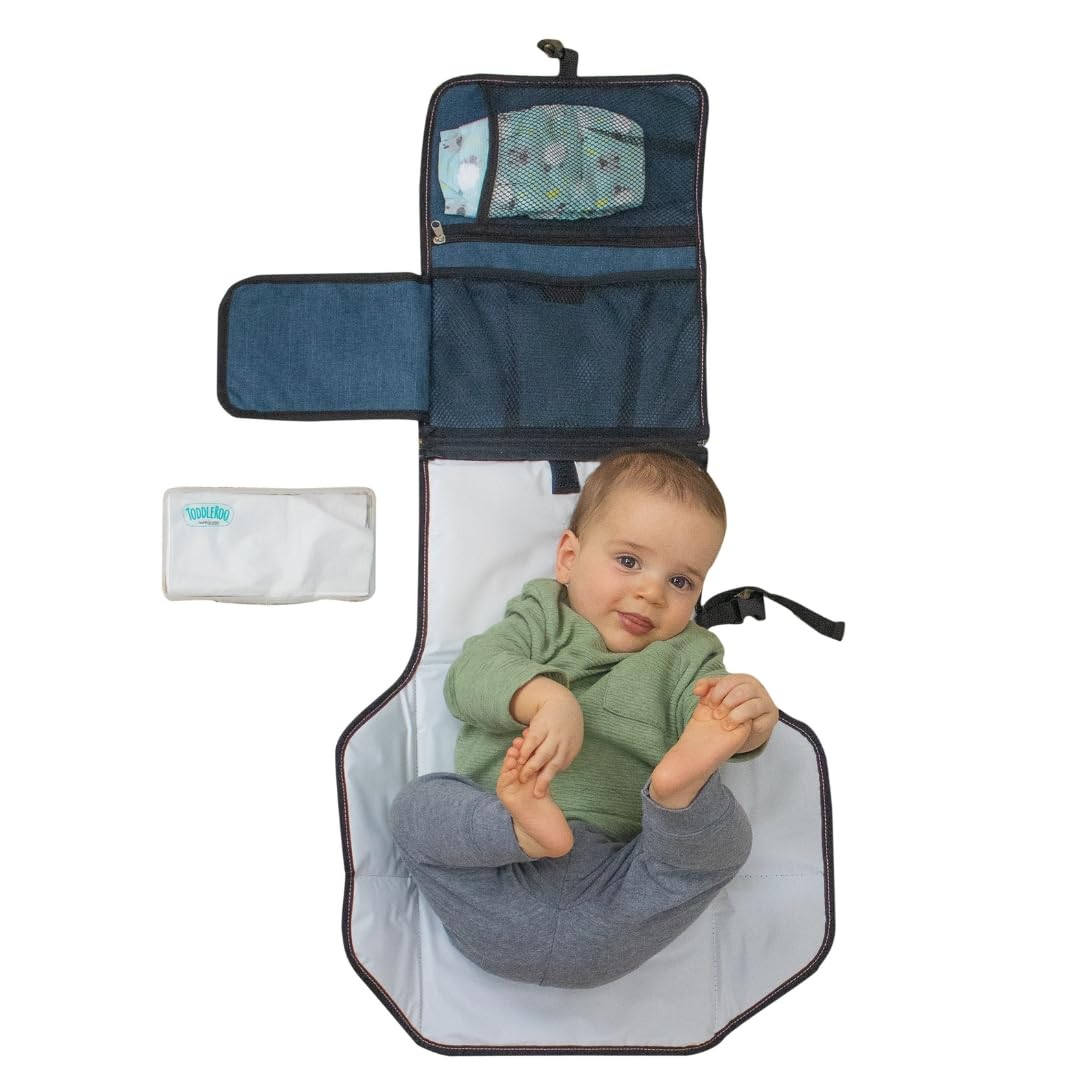 Toddleroo by North States - Travel Changing Pad: Portable Diaper Changing Pad for Baby - Foldable Changing Mat with Pockets - Navy