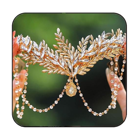 Aukmla Leaf Headband Crown Gold Leaves Headpiece Head Chain Prom Bridal Hair Accessories for Women
