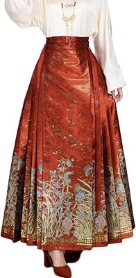 Ystylee Women Horse Face Skirt Long Swing Pleated Seft Tie Floal Print Elegant Chinese Costumes Hanfu Blouse Skirts Outfit