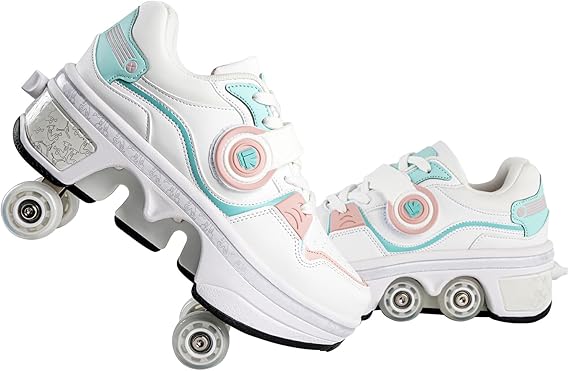 2-in-1 Roller Skate Shoes - Unisex Retractable Roller Skates with 4 Wheels,Skating Shoes for Indoor & Outdoor Fun
