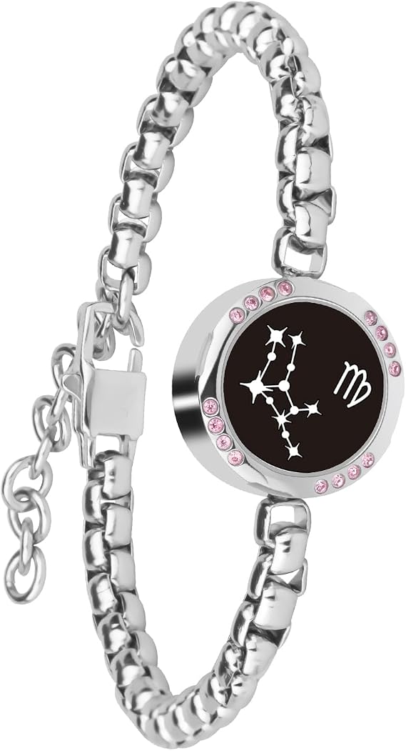 Long Distance Touch Bracelet, Couple Bracelets, Remote Intelligent Matching Couple Bracelets, Bracelet Jewelry, Virgo Zodiac Sign, Silver, Adjustable, Stainless Steel, Cubic Zirconia