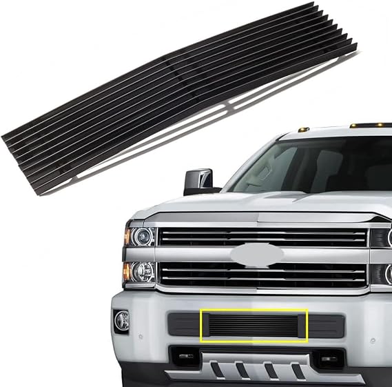 Black Front Grill Grille fits 2015-2019 Chevy Silverado 2500HD 3500HD Lower Bumper Aluminum Billet Grille Insert (Black Powder Coated)