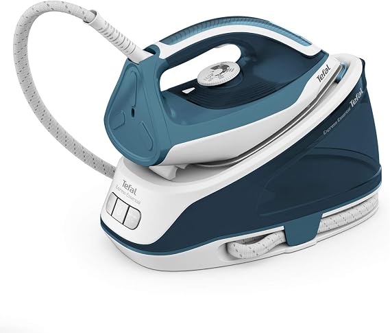 Tefal Express Essential Steam Generator Iron, 5.2 Bar, White and Blue | 280 g/min Steam Boost, 120 g/min Continuous Steam, Xpress Glide Soleplate, Scale Rinsing System, SV6115