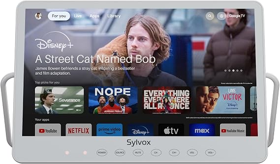 SYLVOX Portable TV, 15.6 Google TV, IP66 Waterproof, 1080P Small Smart Television with Google Assistant Remote | 10000mAh Battery-Powered TV for Kitchen, RV and More