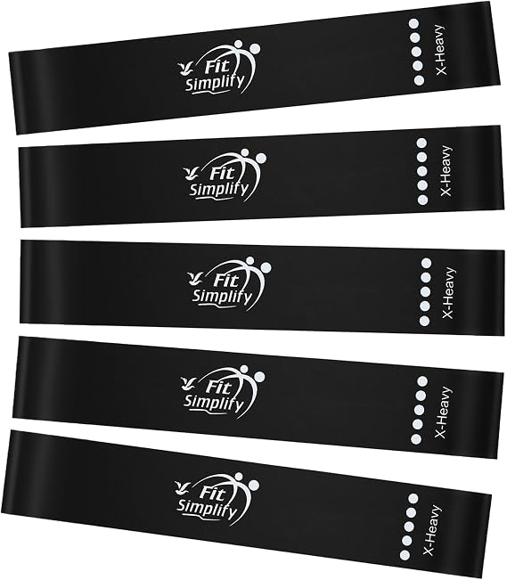 Fit Simplify Resistance Loop Exercise Fitness Bands with Instruction Guide and Carry Bag, Set of 5