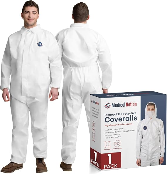 Hazmat Suit | 1 or 5 Pack | Hooded, Heavy-Duty Disposable Coveralls 6 Sizes