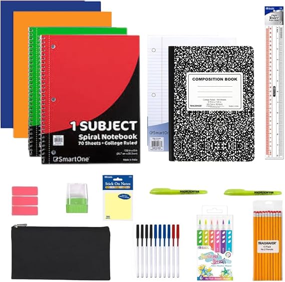 Essential 40-Piece Student Supply Kit Ideal for students returning to class - Includes Notebooks, Folders, Pencils, Pens, Highlighters, Erasers, Ruler,