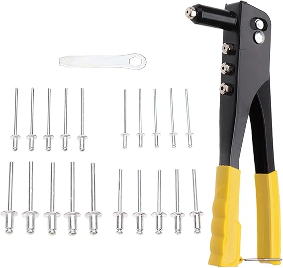AEE® 4 Tip Professional Rivet Gun Set – 2.4/3.2/4.0/4.8mm Header + 40 Pieces Aluminum Rivet + Key | Metal, Plastic and Leather Drilling & Fixing Tool