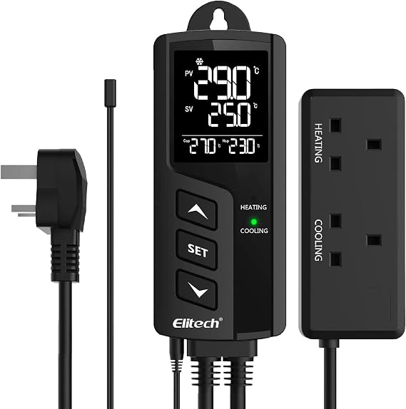 Elitech Temperature Controller Non-WIFI 2-Stage Outlet Thermostat Heating and Cooling for Aquarium Homebrew Seed Fermenter Greenhouse 220V, STC-1000Pro