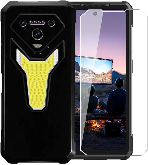 Case for Ulefone Armor 34 Pro + Glass Screen Protector Tempered Film - Transparent Silicone Soft Flexible Bumper Shockproof TPU Protective Cover Shell (Black)