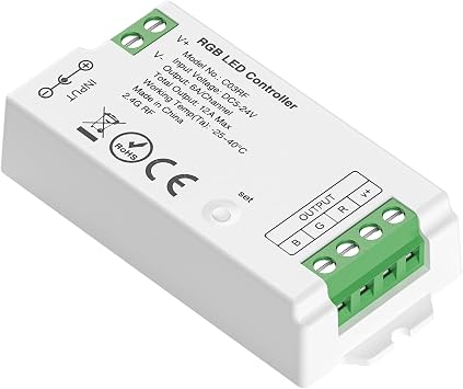 BTF-LIGHTING C03RF Tuya Controller Support PWM 5050SMD FCOB COB RGB + R G B 4pin LED Strip String Support with WR01RF RC03RFB RF Remote DC5V/DC12V/DC24V Max 12A Indoor Use OnlyNO Remote NO Power