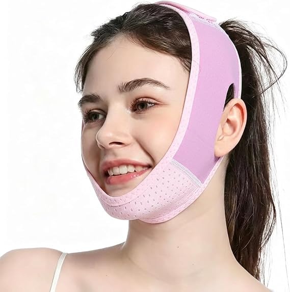 V-Line Lifting Mask - Reusable Double Chin Reducer for Face Slimming & Jawline Contouring, Adjustable Chin Strap for Sleeping, V Shaped Face Lift, Facial Contouring for Women & Men (Purple)